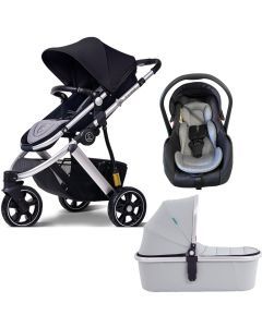 Black Three Wheels Baby Stroller, Infant Carry Cot & Baby Car Seat Set