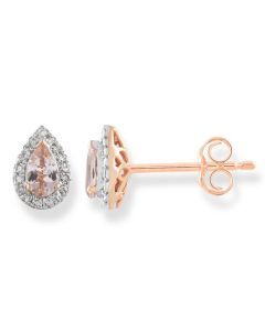 9ct Rose Gold Pear Shaped Morganite & Diamond Earrings