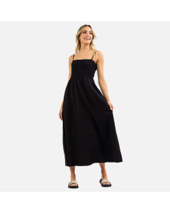 Rhythm Classic Shirred Midi Dress - Black