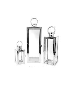 3 Piece Set Outdoor Shiny Silver Metal Glass Candle Lanterns