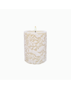 Damask Leaf 3" Recessed Pillar Candle - Ivory & White