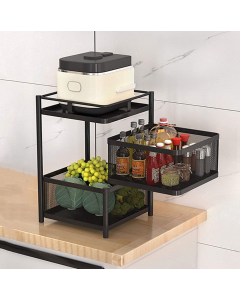 2 Layer Square Kitchen Rotating Trolley Portable Storage Rack Design Fruits