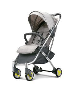 Four Wheels Lightweight Folding Baby Stroller-Grey （Green Wheels）
