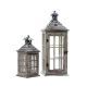 2 Piece Set Rustic White Wash Wood Wooden Lantern with Iron Top