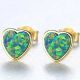 Gold Opal Heart Shaped Stud Earrings 