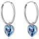 925 Sterling Silver Blue Crystal Heart Hoop Earrings 